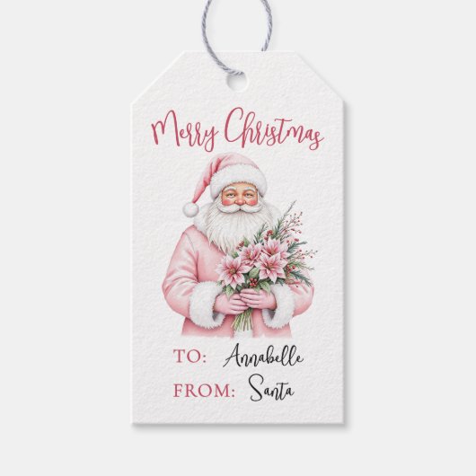 Pink Santa Christmas Cadeaulabel (Voorkant)