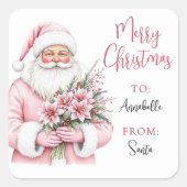 Pink Santa Christmas Gift Tag Sticker (Voorkant)