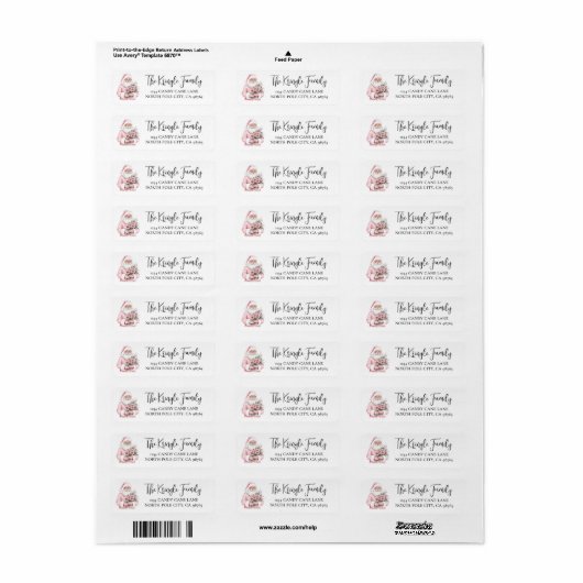 Pink Santa Christmas Return Address Etiket (Full Sheet)