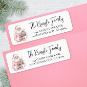 Pink Santa Christmas Return Address Etiket