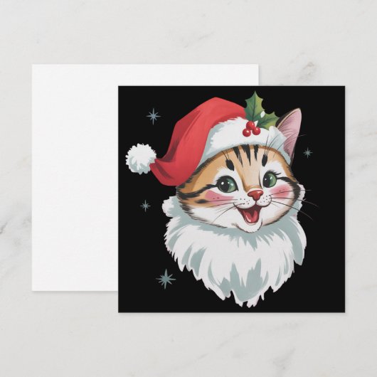 Pink Santa Hat Retro Cute Kitty Cat Christmas  Feestdagenkaart (Voorkant / Achterkant)