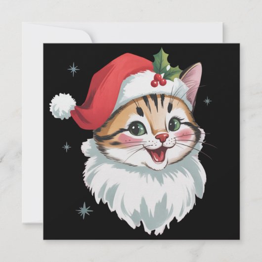 Pink Santa Hat Retro Cute Kitty Cat Christmas  Feestdagenkaart (Voorkant)