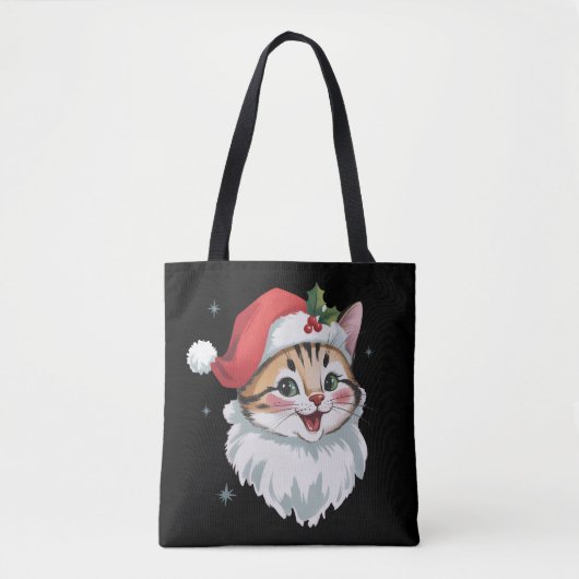 Pink Santa Hat Retro Cute Kitty Cat Christmas Tote Bag (Voorkant)