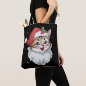 Pink Santa Hat Retro Cute Kitty Cat Christmas Tote Bag (Dichtbij)