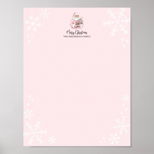 Pink Santa Merry Christmas Poster (Voorkant)