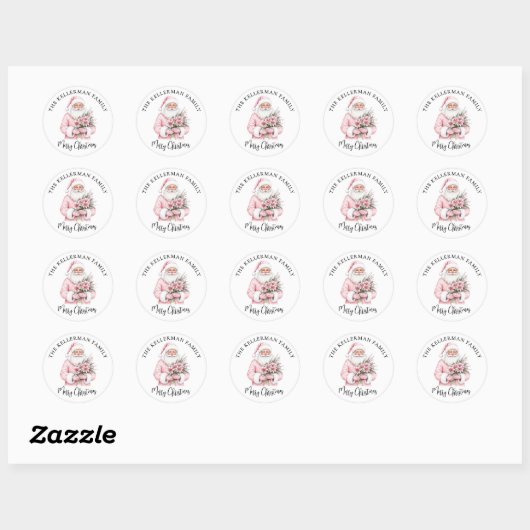 Pink Santa Merry Christmas Ronde Sticker (Vel)
