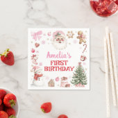 Pink Santa Retro Winter Christmas Birthday Servet (Insitu)
