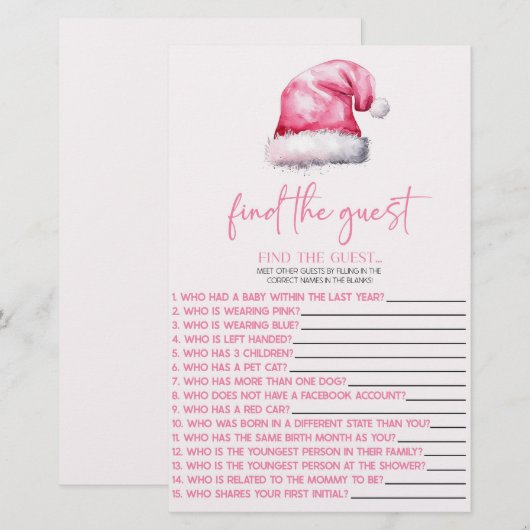 Pink Santa Vind het Baby shower voor gasten Briefpapier (Voorkant / Achterkant)