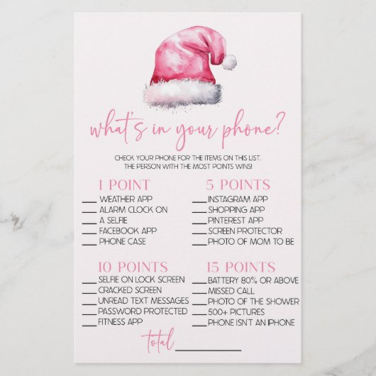 Pink Santa Wat zit er in je telefoon Baby shower s Briefpapier (Voorkant)