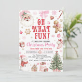 Pink Santa Winter Oh What Fun Christmas Party Kaart (Staand voorkant)