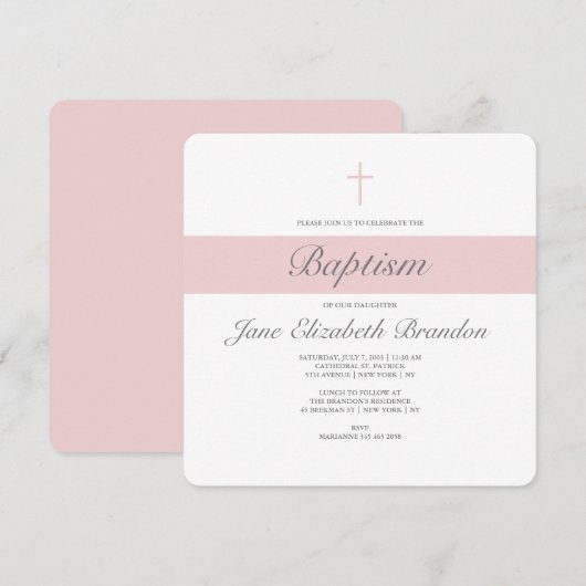 Pink Sash Doopsel uitnodiging (Voorkant / Achterkant)