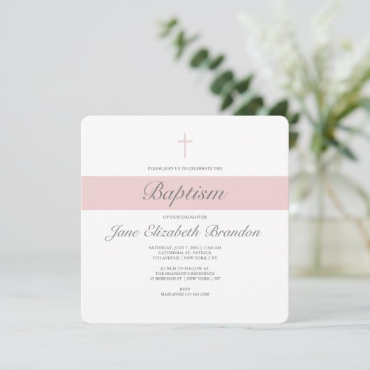 Pink Sash Doopsel uitnodiging (Staand voorkant)