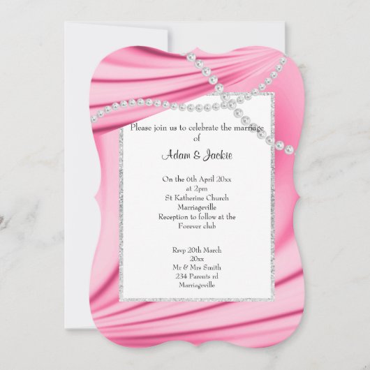 PINK SATIN, DIAMONDS EN PEARLS ELEGANT WEDING 2 KAART (Voorkant)