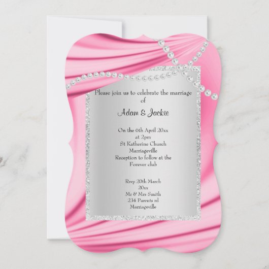 PINK SATIN, DIAMONDS EN PEARLS ELEGANT WEDING KAART (Voorkant)