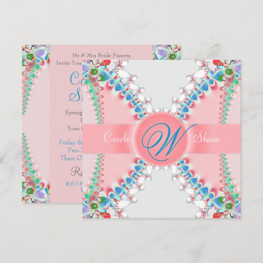 Pink Satin Fractal Butterfly Weduwuitnodiging Kaart (Voorkant / Achterkant)