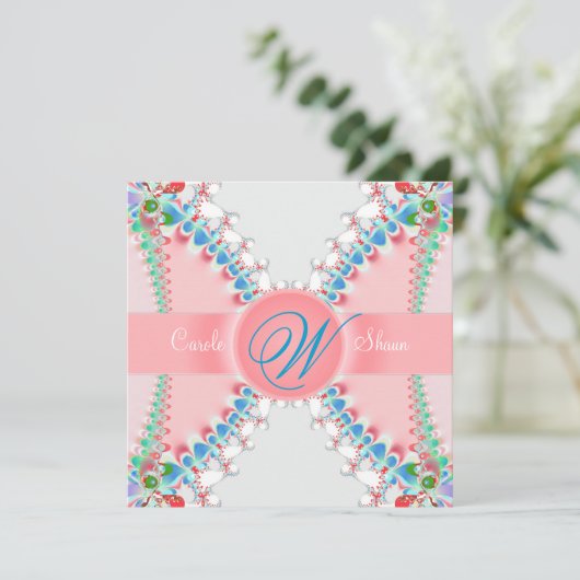 Pink Satin Fractal Butterfly Weduwuitnodiging Kaart (Staand voorkant)