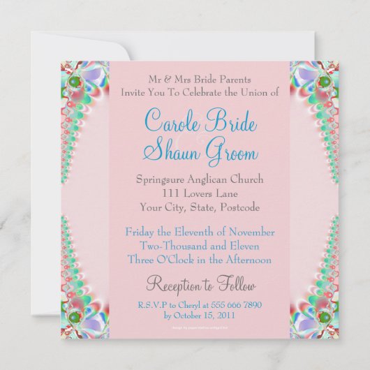 Pink Satin Fractal Butterfly Weduwuitnodiging Kaart (Achterkant)