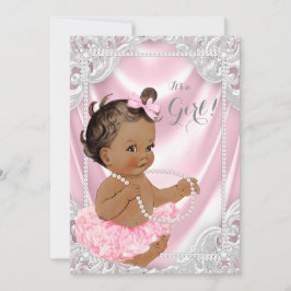 Pink Satin Pearl Etnisch Meisje Baby shower Kaart
