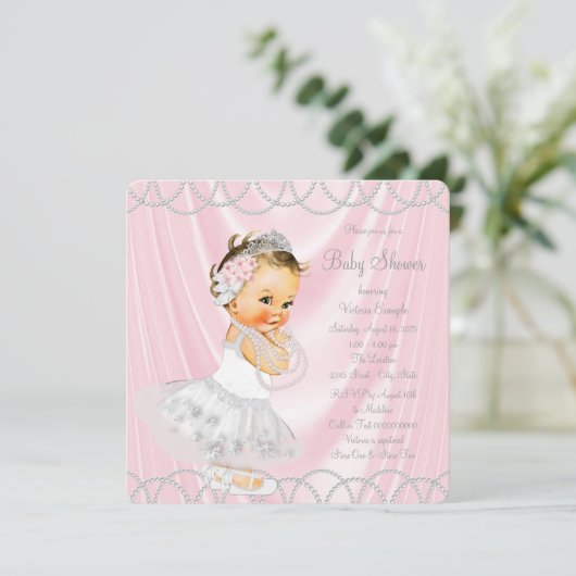 Pink Satin Pearl Little Lady Baby shower Kaart (Staand voorkant)