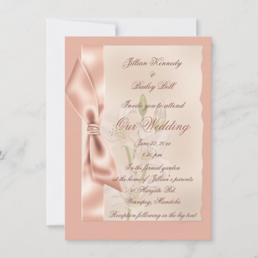 Pink Satin Ribbon Formal Wedding Kaart (Voorkant)