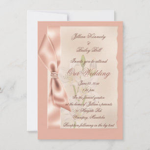 Pink Satin Ribbon Formal Wedding Kaart
