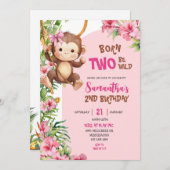 Pink Savannah Monkey Born Two Be Wild 2nd Birthday Kaart (Voorkant / Achterkant)