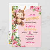 Pink Savannah Monkey Let's Go Bananas Birthday Kaart (Voorkant / Achterkant)