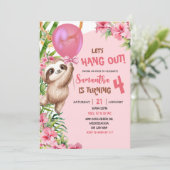 Pink Savannah Sloth Let's Hang Out Birthday Kaart (Staand voorkant)