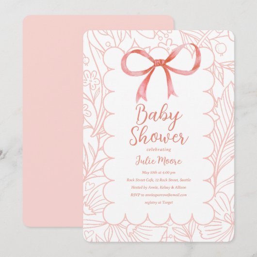 Pink Scallop-Baby shower Kaart (Voorkant / Achterkant)