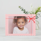 Pink Scallop Photo Christmas with Red Bow  Feestdagenkaart (Staand voorkant)