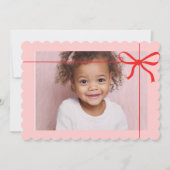 Pink Scallop Photo Christmas with Red Bow  Feestdagenkaart (Voorkant)