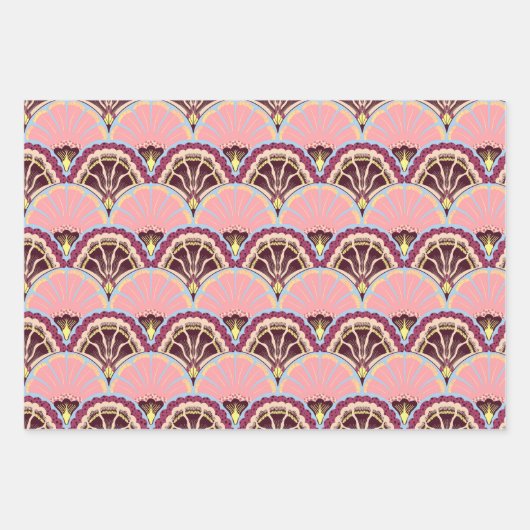 Pink Scallop Wrapping Paper Flat Sheet Set of 3 (Voorkant 3)