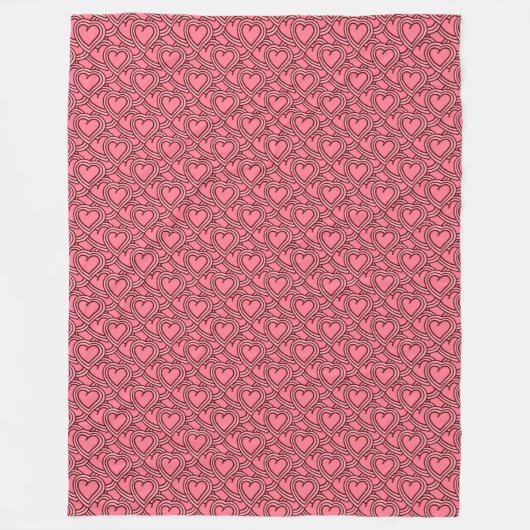 Pink Scalloped Outlined Hearts Repeat Fleece Deken (Voorkant)