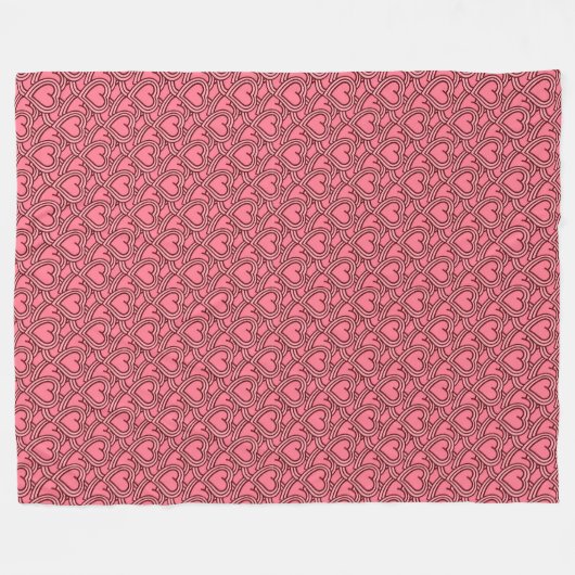 Pink Scalloped Outlined Hearts Repeat Fleece Deken (Voorkant (Horizontaal))