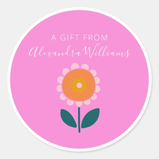 Pink Scandinavian Flower Personalized A Gift From Ronde Sticker (Voorkant)