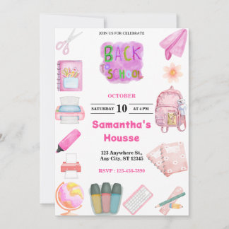Pink School tools girl Birthday Kaart