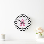 Pink Schoolhouse + Black Chevron Teacher Ronde Klok (Huis)