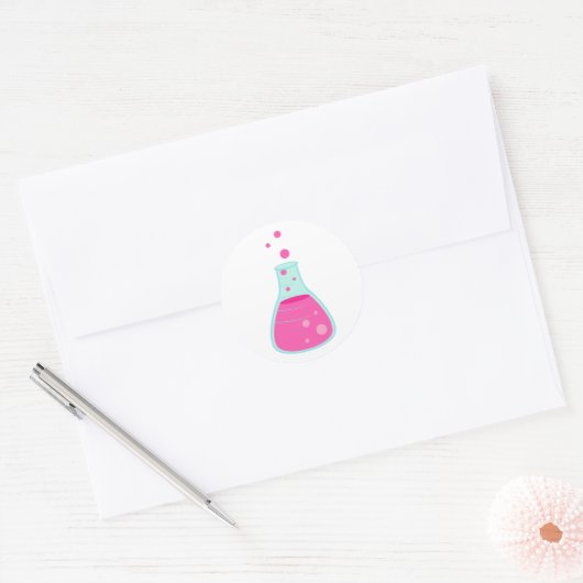 Pink Science Beaker Ronde Sticker (Envelop)