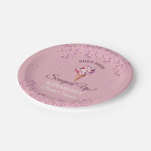 Pink Scooped Up Glitter Ice Cream Vrijgezellenfees Papieren Bordje (Gekanteld)