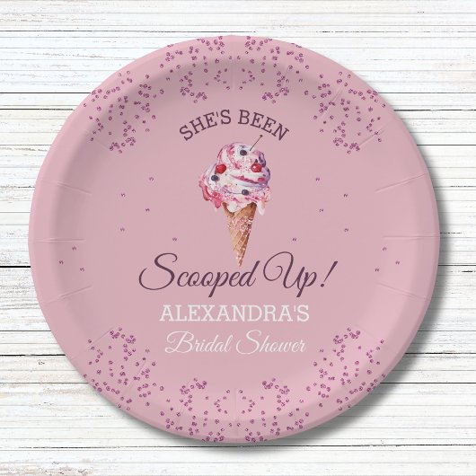Pink Scooped Up Glitter Ice Cream Vrijgezellenfees Papieren Bordje