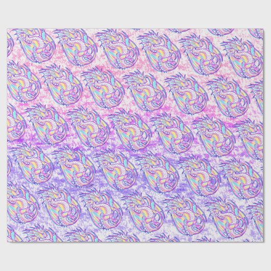 Pink Scribble Schattige Girly Dragon Wyvern Inugam Cadeaupapier (Vlak)