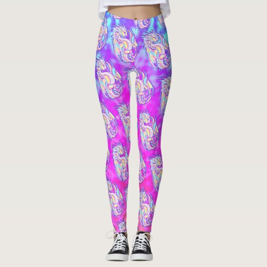 Pink Scribble Schattige Girly Dragon Wyvern Inugam Leggings (Voorkant)