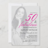 Pink Script 50 and Fabulous Photo Birthday Party Kaart (Voorkant)