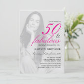 Pink Script 50 and Fabulous Photo Birthday Party Kaart (Staand voorkant)