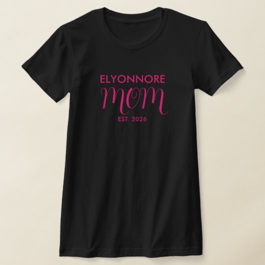 Pink Script Established Mom White Custom Name T-shirt (Laagn)