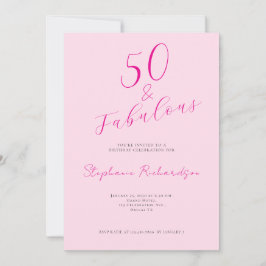 Pink Script Fifty and Fabulous 50th Birthday Party Kaart