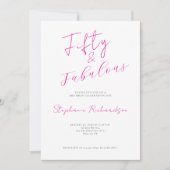Pink Script Fifty and Fabulous 50th Birthday Party Kaart (Voorkant)