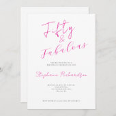 Pink Script Fifty and Fabulous 50th Birthday Party Kaart (Voorkant / Achterkant)