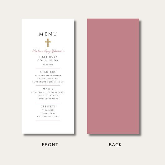 Pink Script Girl First Communion Menu