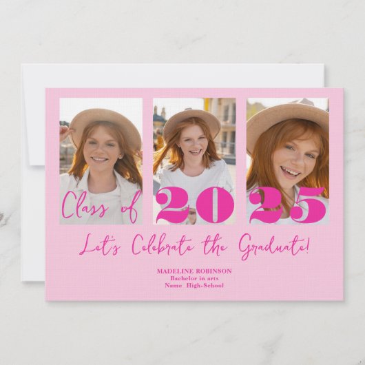 Pink Script Graduation Party 5 Fotoklasse Kaart (Voorkant)
